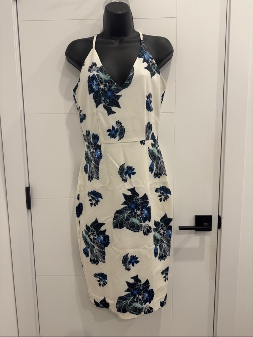 Women’s White Floral V-Neck Slip Dress with Blue Accents H&M
